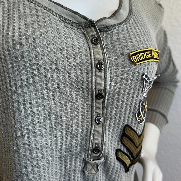 Free People Bridget Henley Top Waffle Knit Military Size Small - Picture 7 of 11